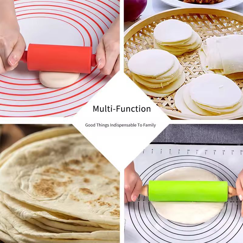 SiliconeCoated NonStick Rolling Pin With Wooden Handles  Easy Dough Roller  Pastry Tool 5