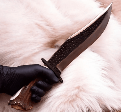 15" Handmade Stainless Steel Hunting Knife | Stag Horn Handle | Full Tang Fixed Blade with Leather Sheath