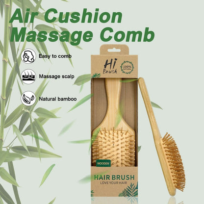 Natural Bamboo Air Cushion Hair Brush Wooden Massage Comb for Smoothing and Detangling