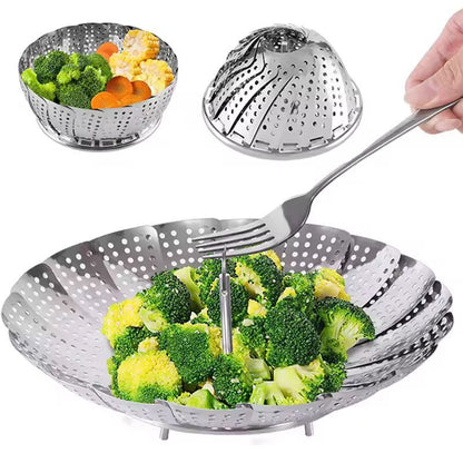 CompactFold Stainless-Steel Steam Basket – Multi-Purpose Food & Vegetable Steamer