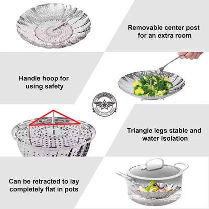 CompactFold StainlessSteel Steam Basket  MultiPurpose Food  Vegetable Steamer 4