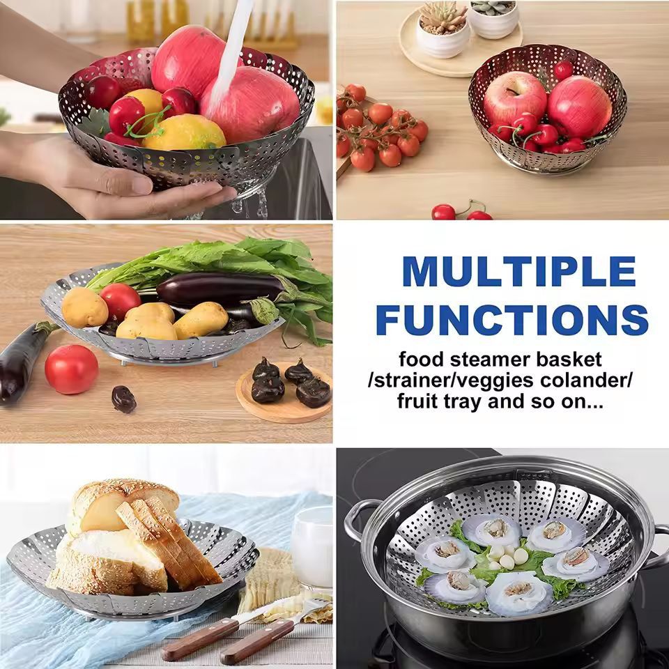 CompactFold StainlessSteel Steam Basket  MultiPurpose Food  Vegetable Steamer 5