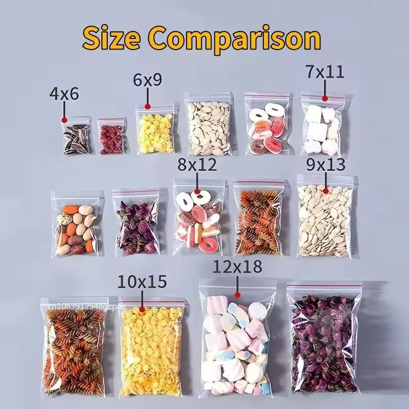 100PCS Small Transparent Ziplock Bags  Reclosable Clear Plastic Storage Bags 5