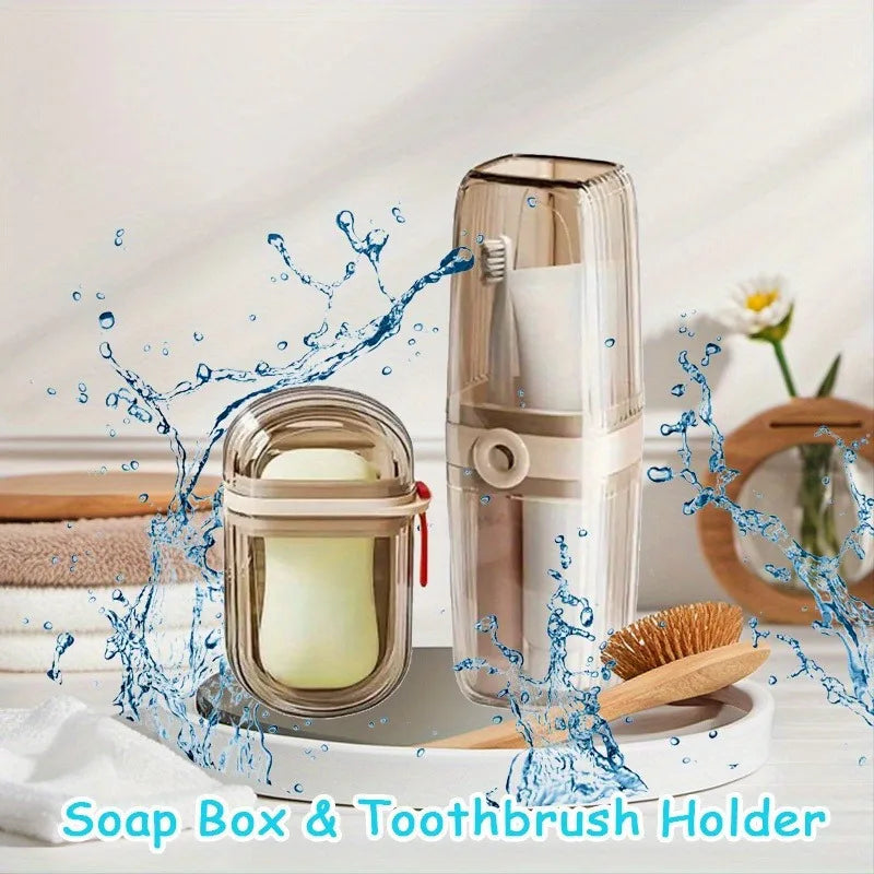 Portable Travel Soap Box Bathroom Accessories Durable Plastic Toothbrush Holder Set Perfect For Cam