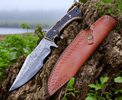 for sale stag horn handle bushcraft knife leather sheath