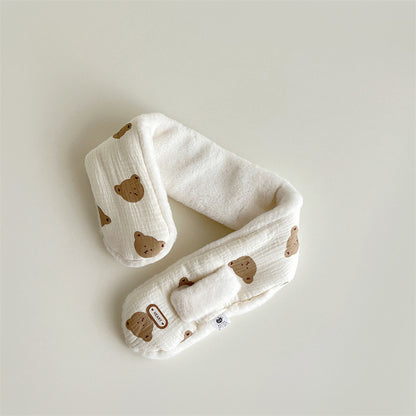 Cross Scarves For Kids Boys Girls, Winter Plush Bear Print Baby Scarf, Warm Neckerchief Soft Comfortable Fit