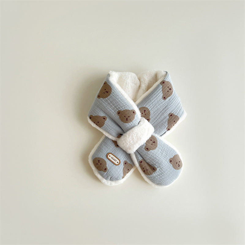Cross Scarves For Kids Boys Girls, Winter Plush Bear Print Baby Scarf, Warm Neckerchief Soft Comfortable Fit