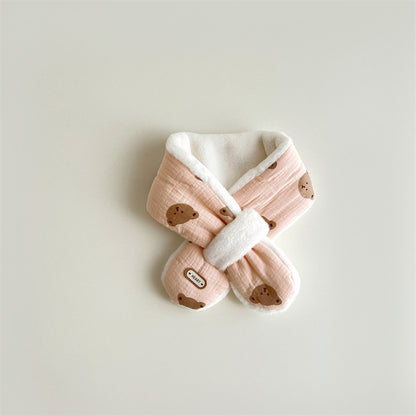 Cross Scarves For Kids Boys Girls, Winter Plush Bear Print Baby Scarf, Warm Neckerchief Soft Comfortable Fit