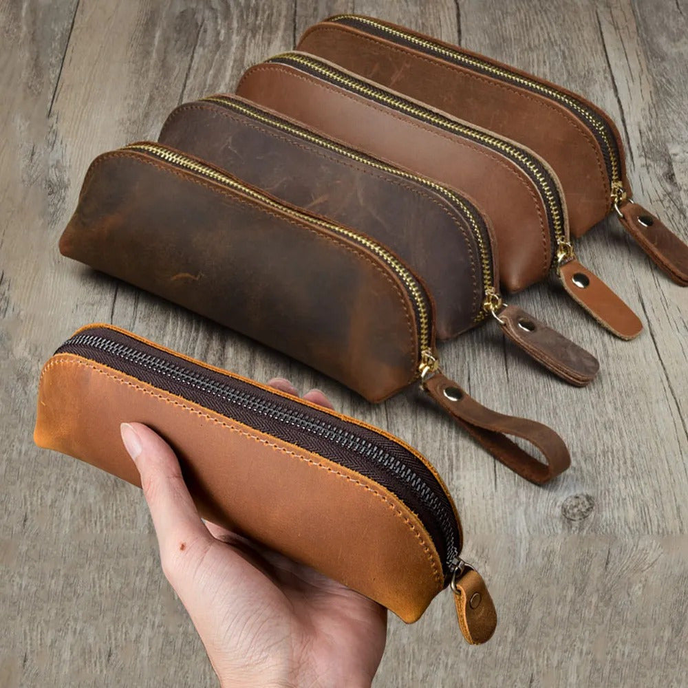 Simple Stationery Hoder, Vintage Leather Pencil Bag, Glasses Box School Supplies, Pen Case Storage Bag, Zipper Pencil