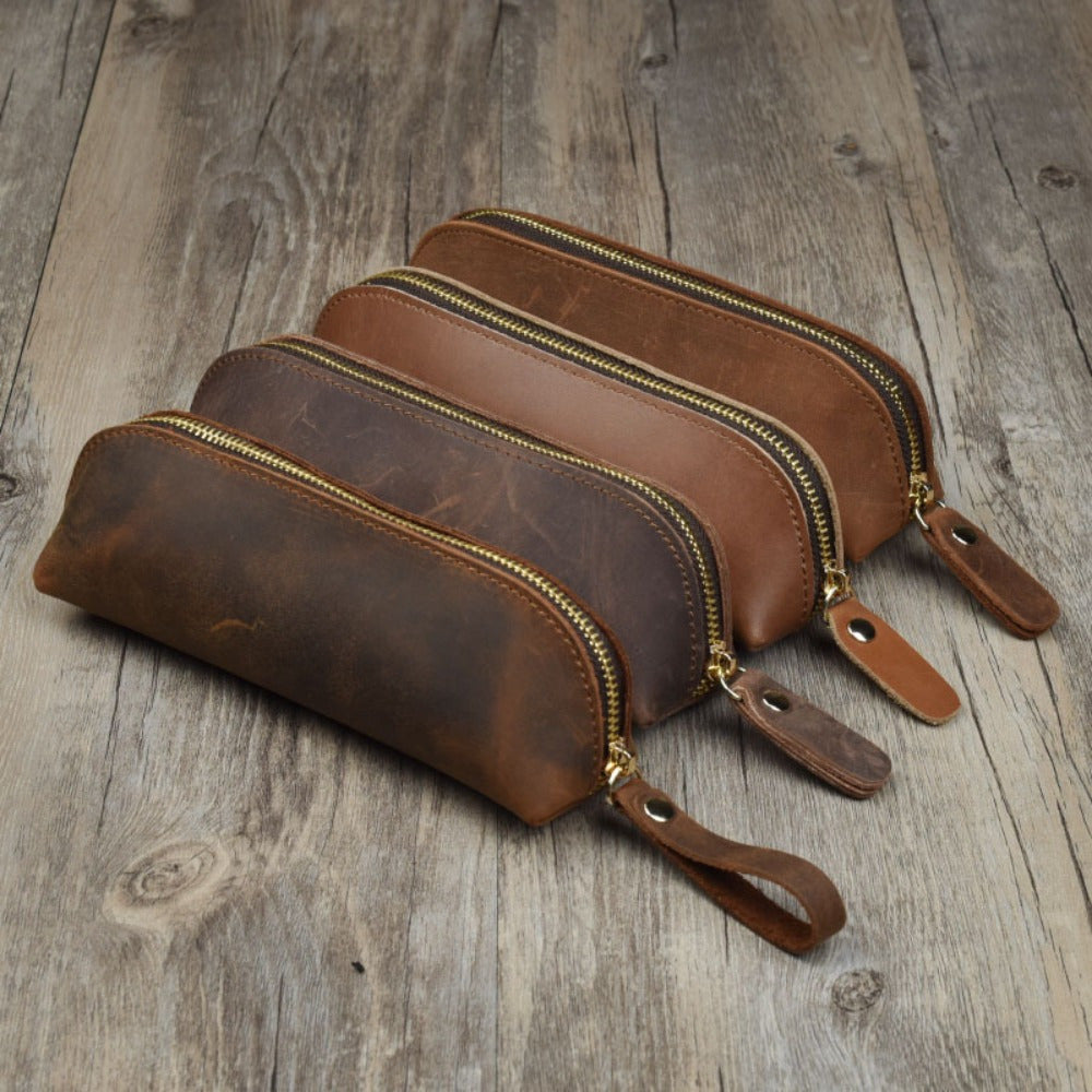 Simple Stationery Hoder, Vintage Leather Pencil Bag, Glasses Box School Supplies, Pen Case Storage Bag, Zipper Pencil