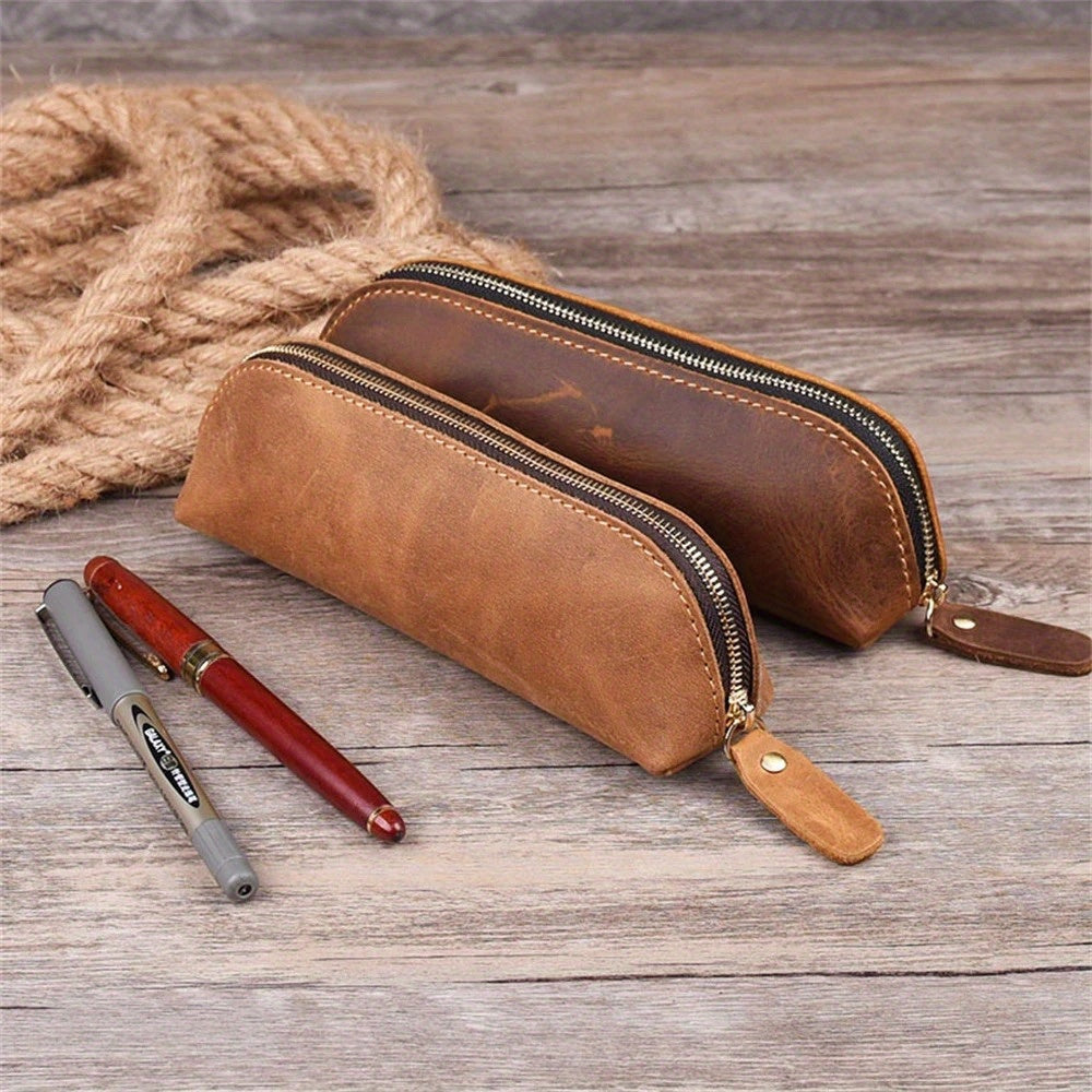 Simple Stationery Hoder, Vintage Leather Pencil Bag, Glasses Box School Supplies, Pen Case Storage Bag, Zipper Pencil
