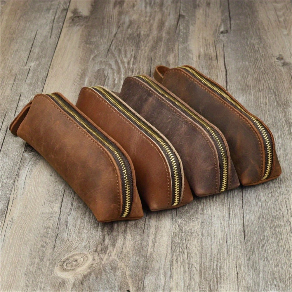 Simple Stationery Hoder, Vintage Leather Pencil Bag, Glasses Box School Supplies, Pen Case Storage Bag, Zipper Pencil