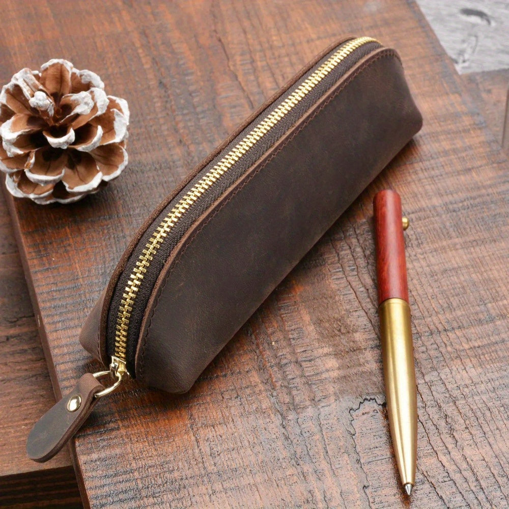 Simple Stationery Hoder, Vintage Leather Pencil Bag, Glasses Box School Supplies, Pen Case Storage Bag, Zipper Pencil