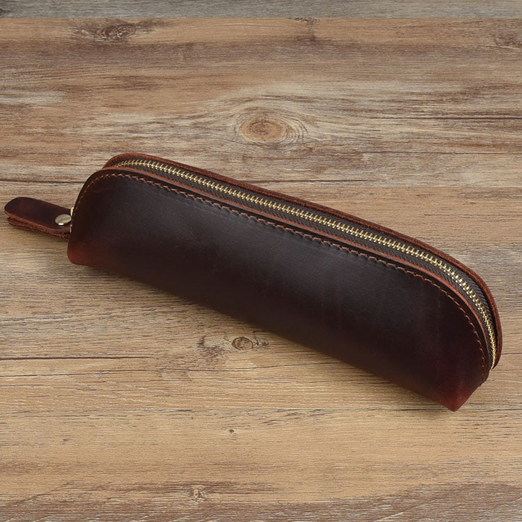 Simple Stationery Hoder, Vintage Leather Pencil Bag, Glasses Box School Supplies, Pen Case Storage Bag, Zipper Pencil