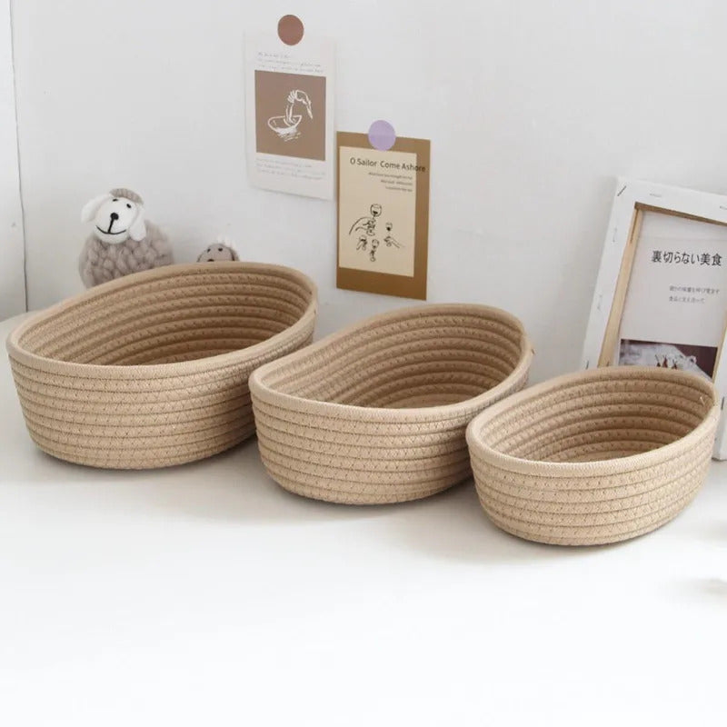 Desktop Sundries Organize Boxs, Nordic Cotton Rope Woven Storage, Key Cosmetics Storage Box Basket