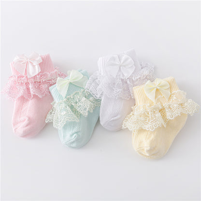 Princess Bow Toddler Baby Girls Socks Lace Infant Girls Sock Spring Cotton Newborn Baby Socks For G 1