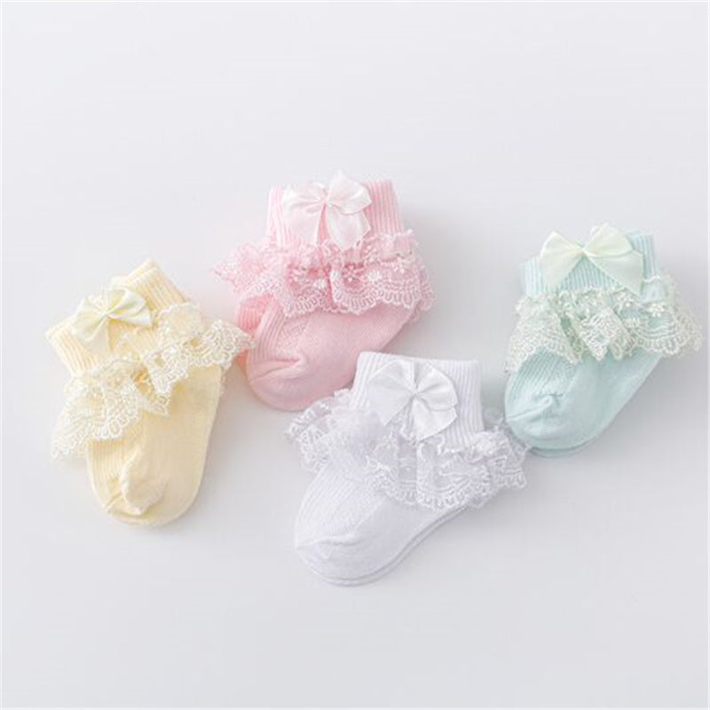 Princess Bow Toddler Baby Girls Socks, Lace Infant Girls Sock, Spring Cotton Newborn Baby Socks For Girls
