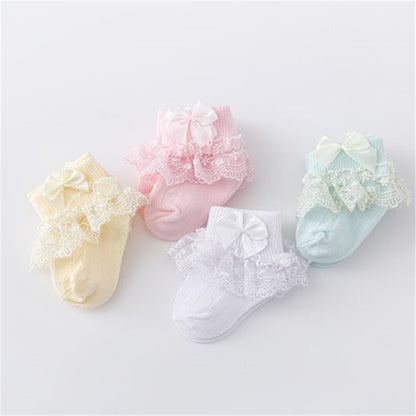 Princess Bow Toddler Baby Girls Socks, Lace Infant Girls Sock, Spring Cotton Newborn Baby Socks For Girls