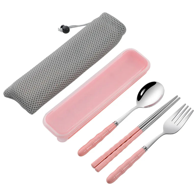 Transparent Cover Wheat Straw Tableware Set Outdoor Reusable Practical Cutlery Storage Bag Travel S 1