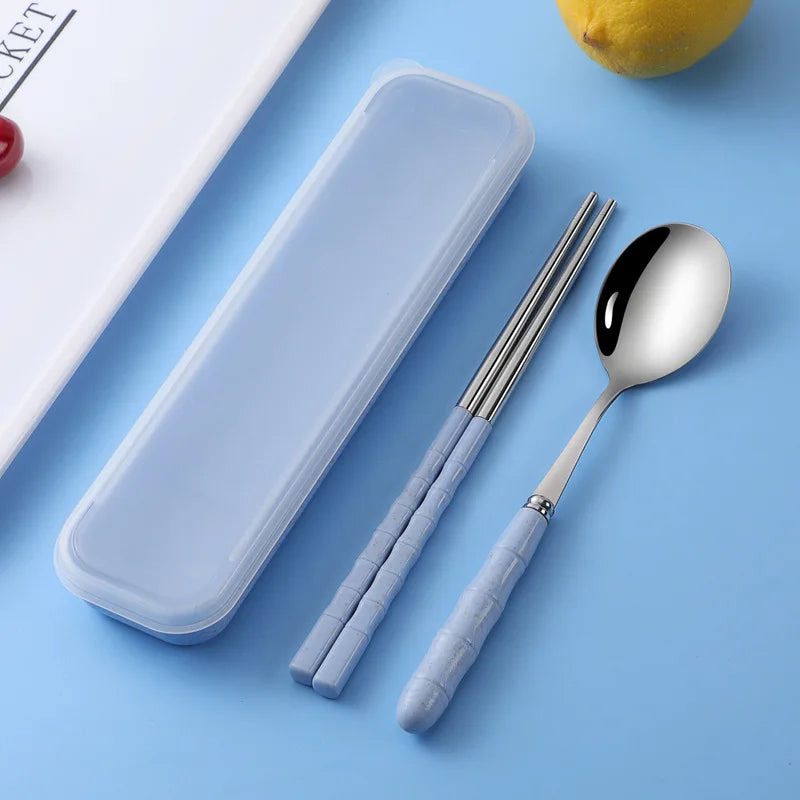 Transparent Cover Wheat Straw Tableware Set Outdoor Reusable Practical Cutlery Storage Bag Travel S 2