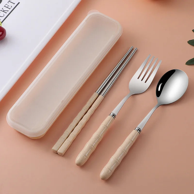 Transparent Cover Wheat Straw Tableware Set Outdoor Reusable Practical Cutlery Storage Bag Travel S 3
