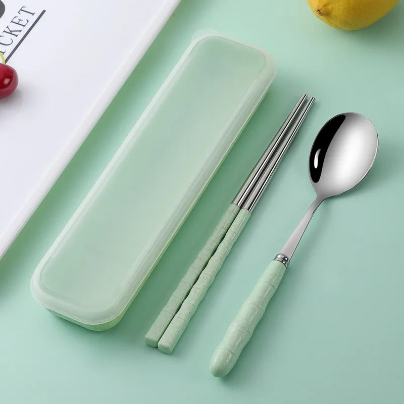 Transparent Cover Wheat Straw Tableware Set Outdoor Reusable Practical Cutlery Storage Bag Travel S 4