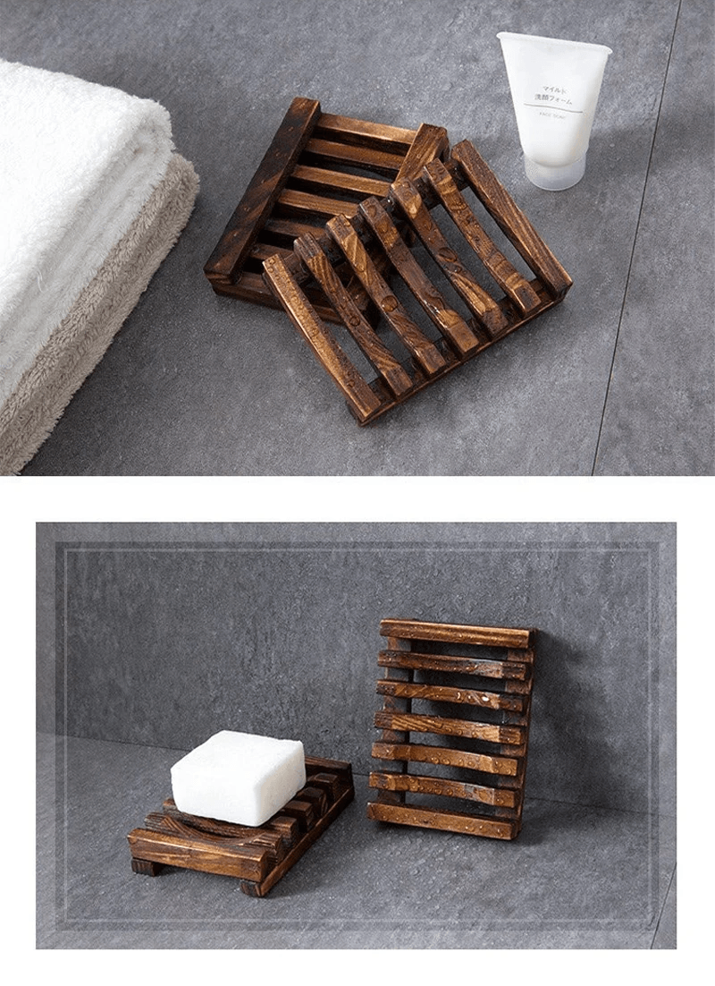 Natural Wood Soap Dish Drain Tray For Bathroom And Kitchen 2