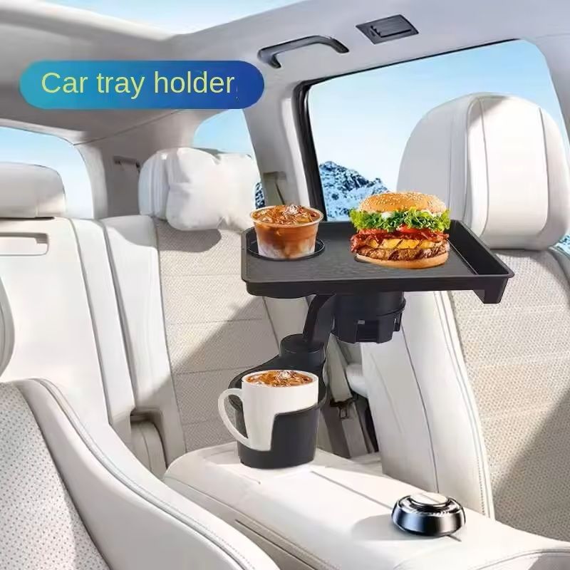 Car Cup Holder Expander with 360-Degree Adjustable Snack Tray