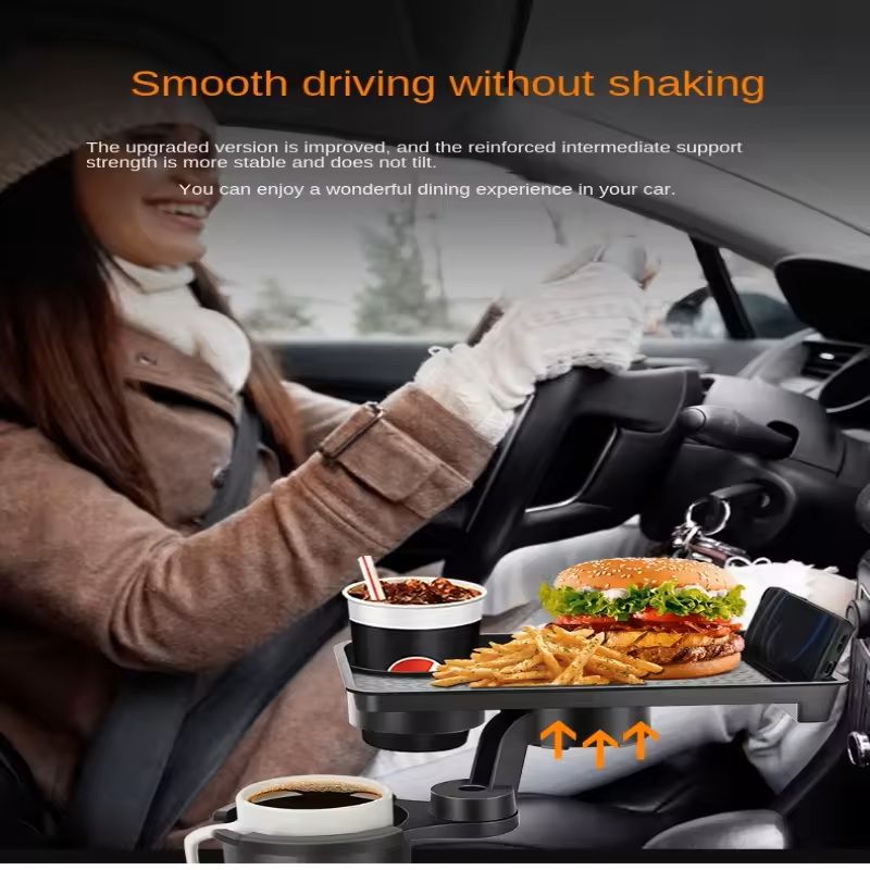 Car Cup Holder Expander With 360Degree Adjustable Snack Tray 2