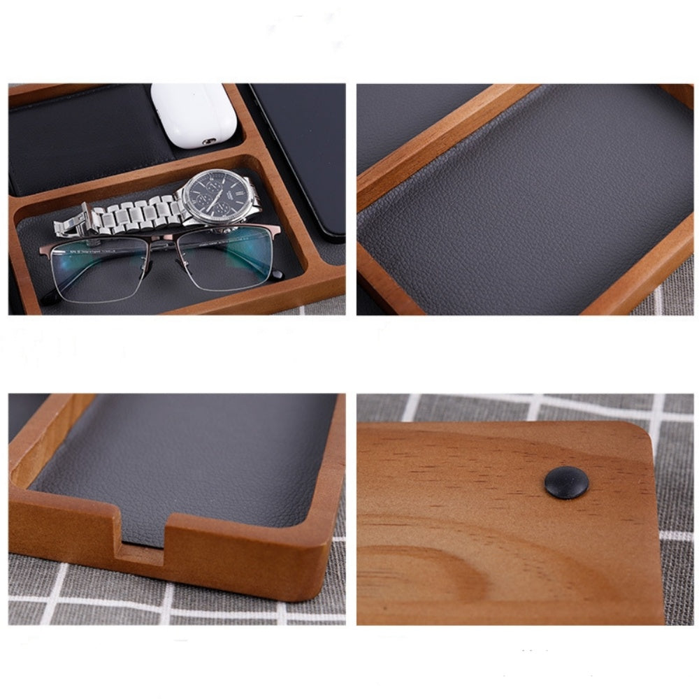 Wooden Storage Tray With Solid Wood Grid Wooden Office Desktop Storage Box For Earphones Glasses Mo 2