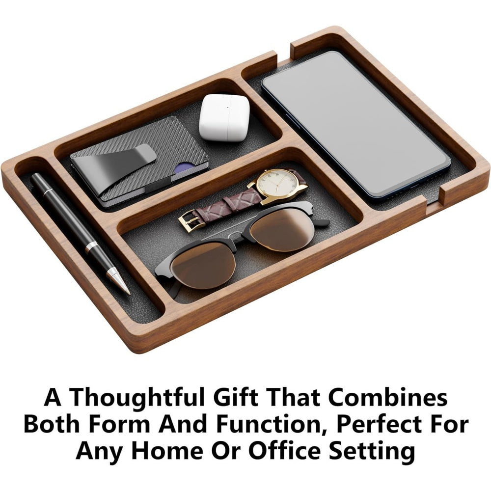 Wooden Storage Tray With Solid Wood Grid Wooden Office Desktop Storage Box For Earphones Glasses Mo 3