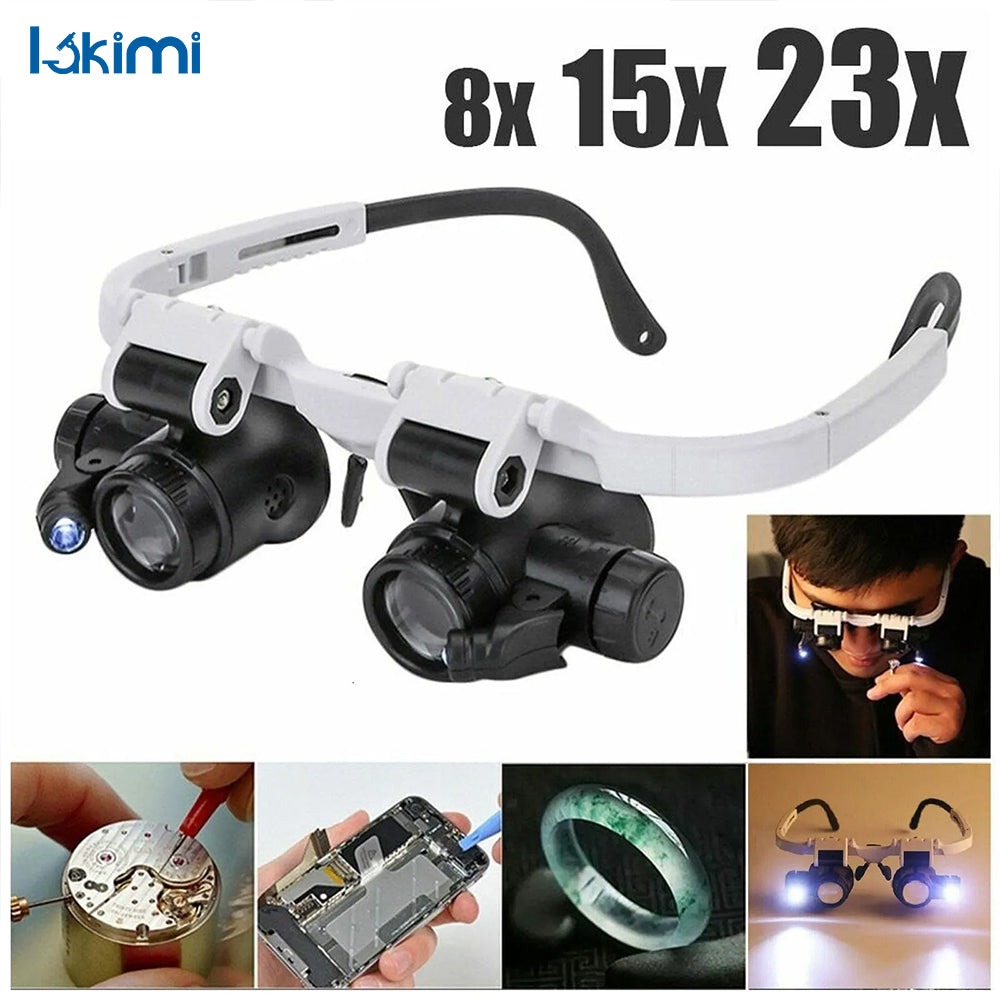 Jeweler Repair Loupe Glasses, LED Magnifying Headband, Adjustable Head Mounted Lens