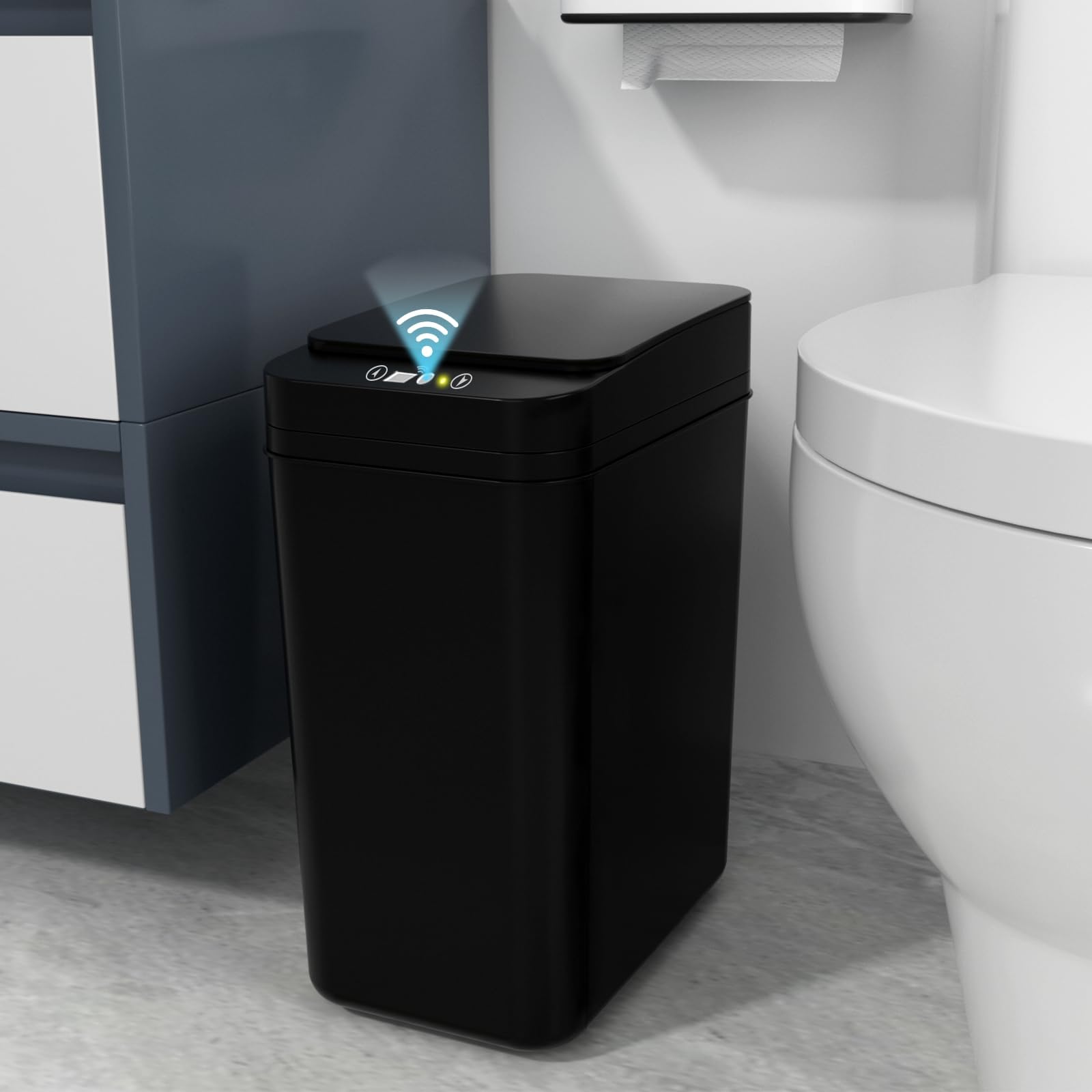 Touchless Automatic Garbage, Bathroom Trash Can with Lid, Slim Motion Sensor Can for Bedroom Living Room Office Smart Tr