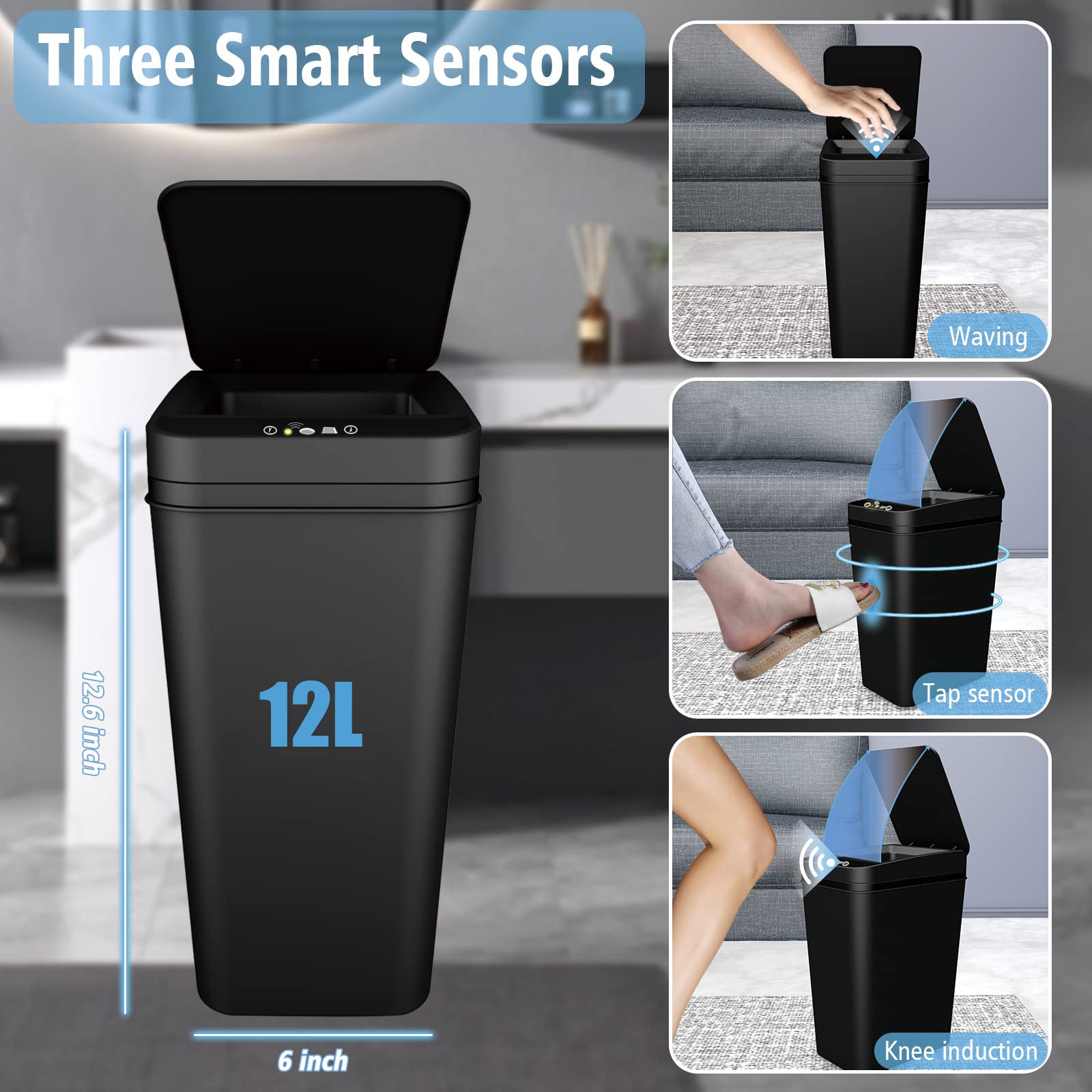 Touchless Automatic Garbage Bathroom Trash Can With Lid Slim Motion Sensor Can For Bedroom Living R 1