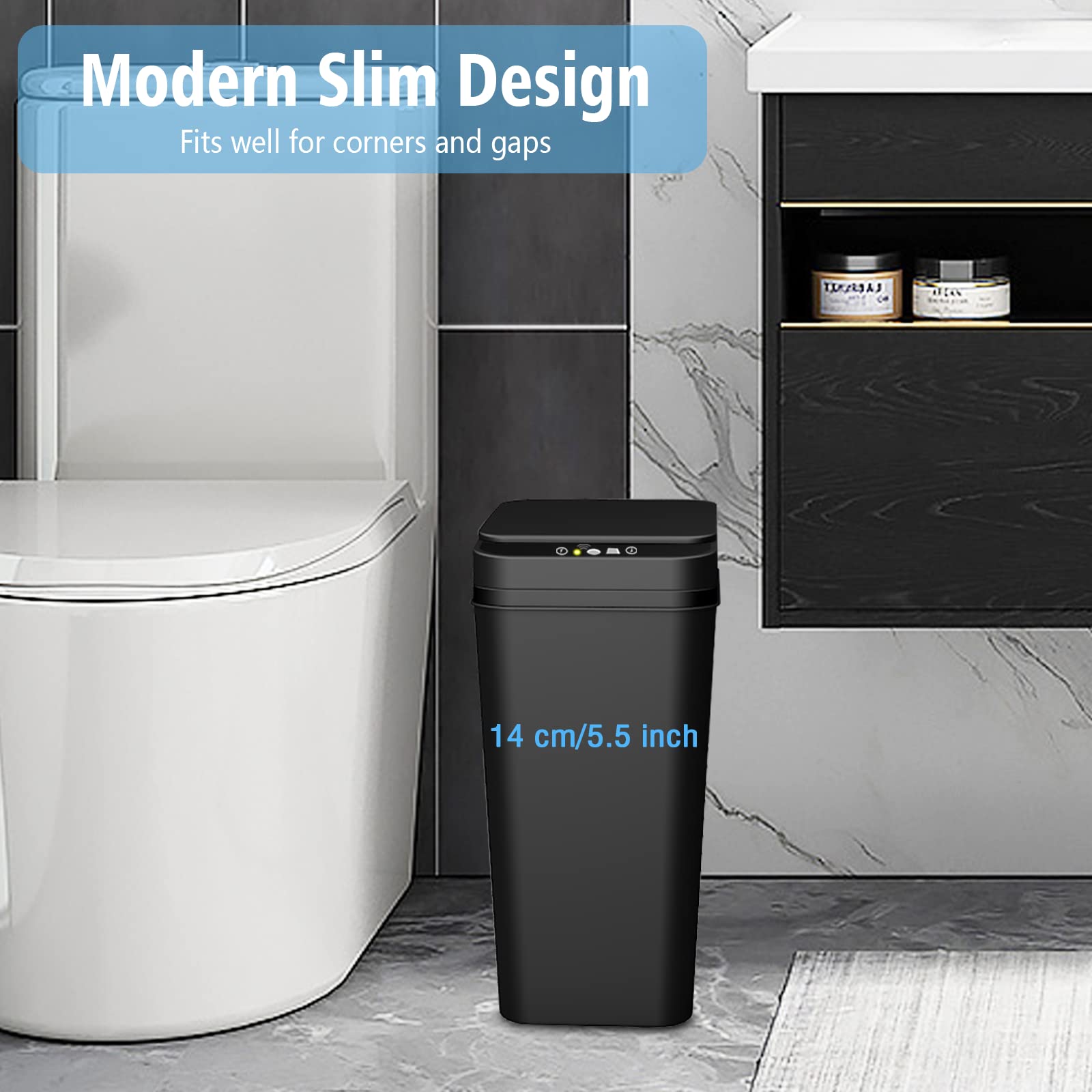 Touchless Automatic Garbage Bathroom Trash Can With Lid Slim Motion Sensor Can For Bedroom Living R 3