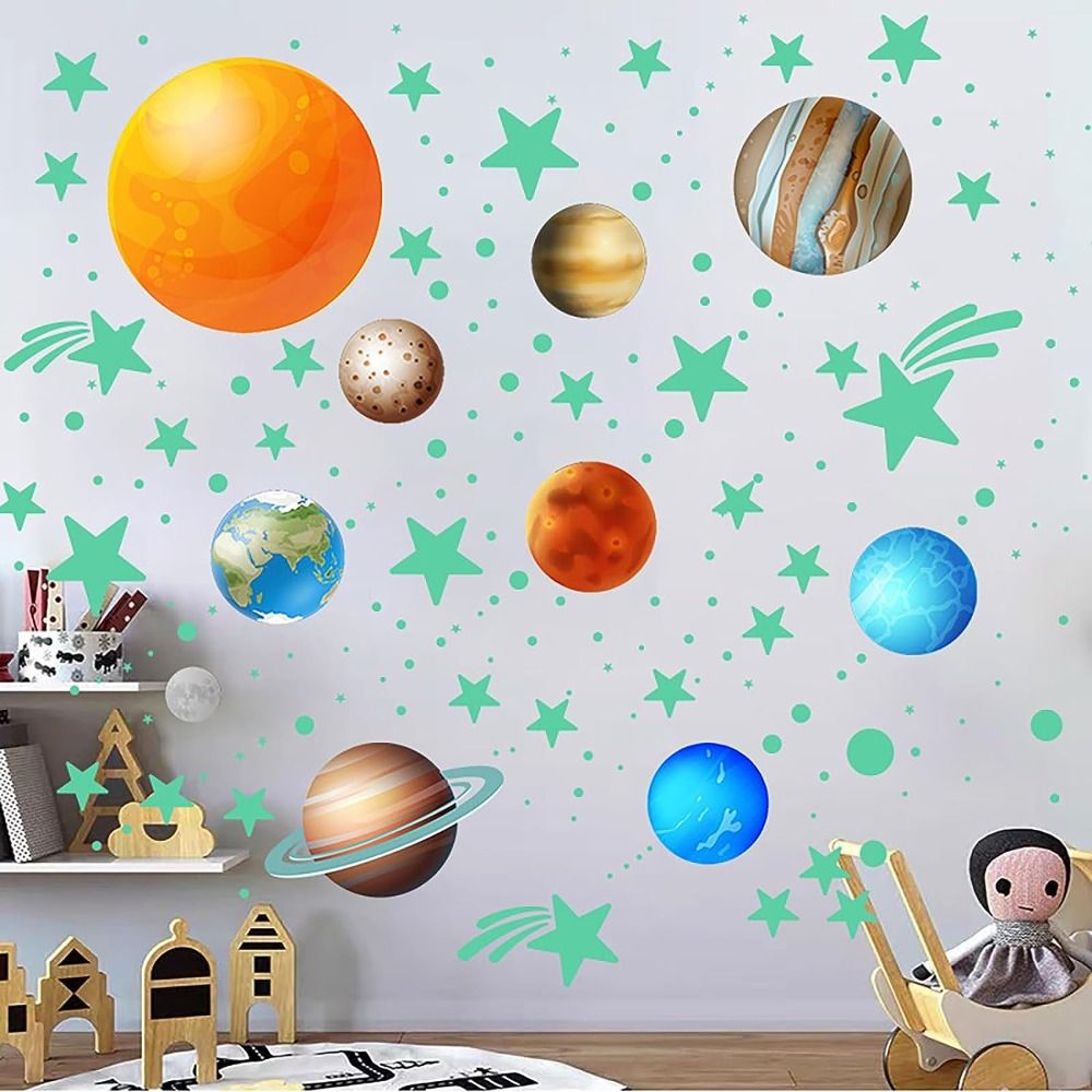 Luminous Stars Wall Stickers PVC Planets Stickers Glow In The Dark Ceiling Stars Planet Wall Decals 3