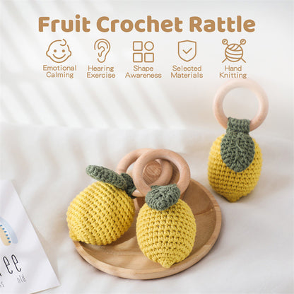 Wooden Lemon Rattle Baby Teether Rodent Newborn Rattle Teether Gifts Toys Baby Crochet Lemon Rattle 1