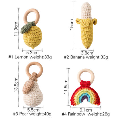 Wooden Lemon Rattle Baby Teether Rodent Newborn Rattle Teether Gifts Toys Baby Crochet Lemon Rattle 5