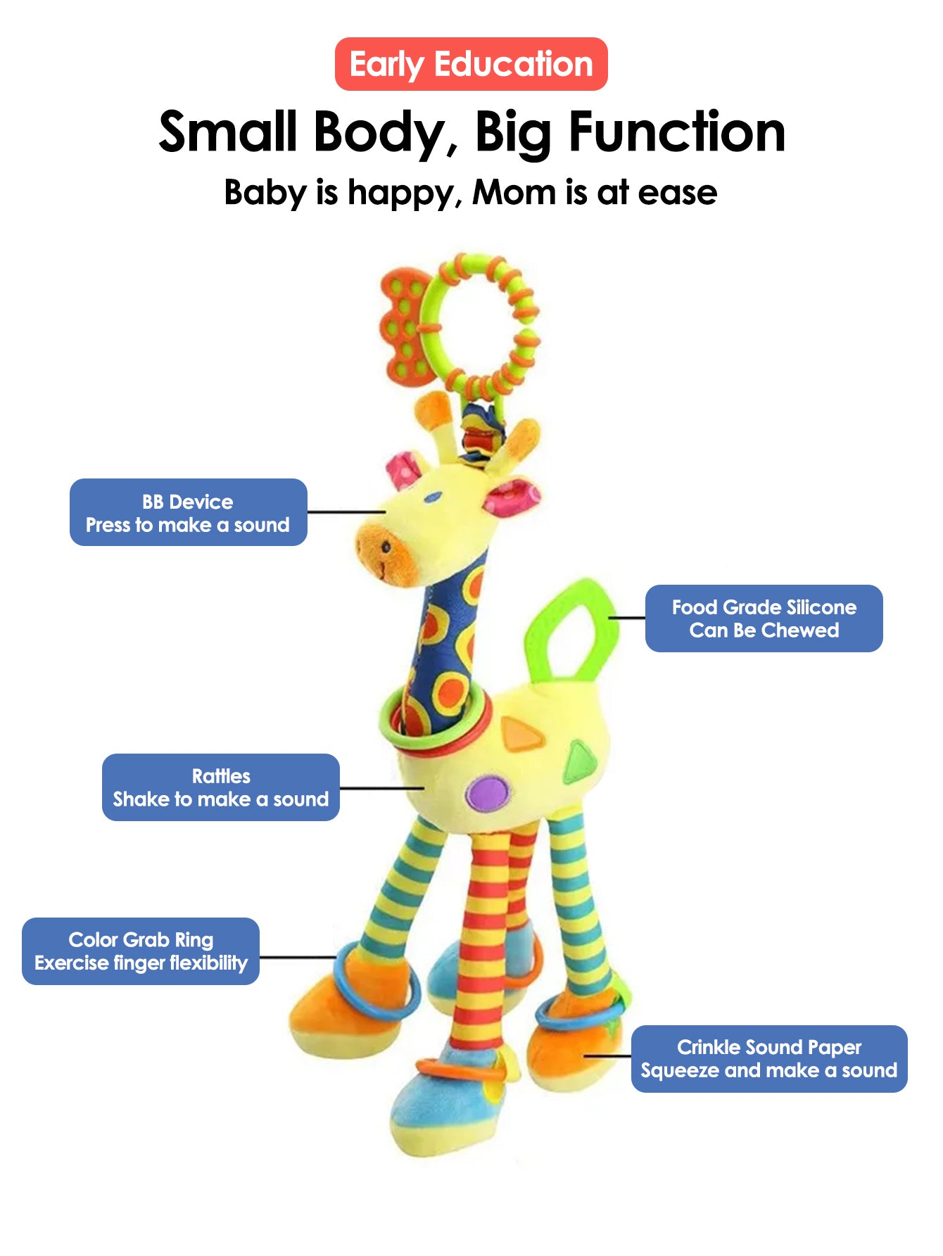 Infant Baby Development Handle Toys Soft Giraffe Handbells Rattles Plush With Teether Baby Toy For  3