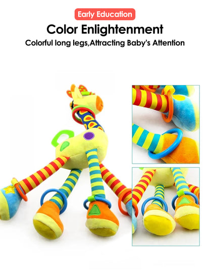 Infant Baby Development Handle Toys Soft Giraffe Handbells Rattles Plush With Teether Baby Toy For  4