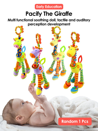 Infant Baby Development Handle Toys Soft Giraffe Handbells Rattles Plush With Teether Baby Toy For  5