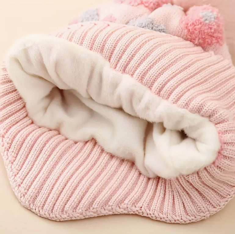 Soft Flower Beanie Girl Floral Hat With Ball Ear Warmers Adjustable Snap Closure Christmas Winter H 3