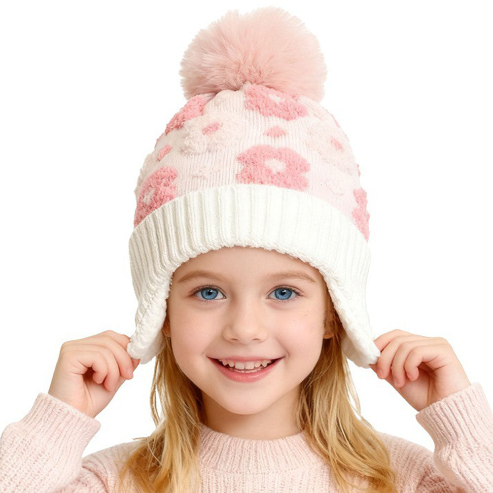 Soft Flower Beanie Girl Floral Hat With Ball Ear Warmers Adjustable Snap Closure Christmas Winter H 5