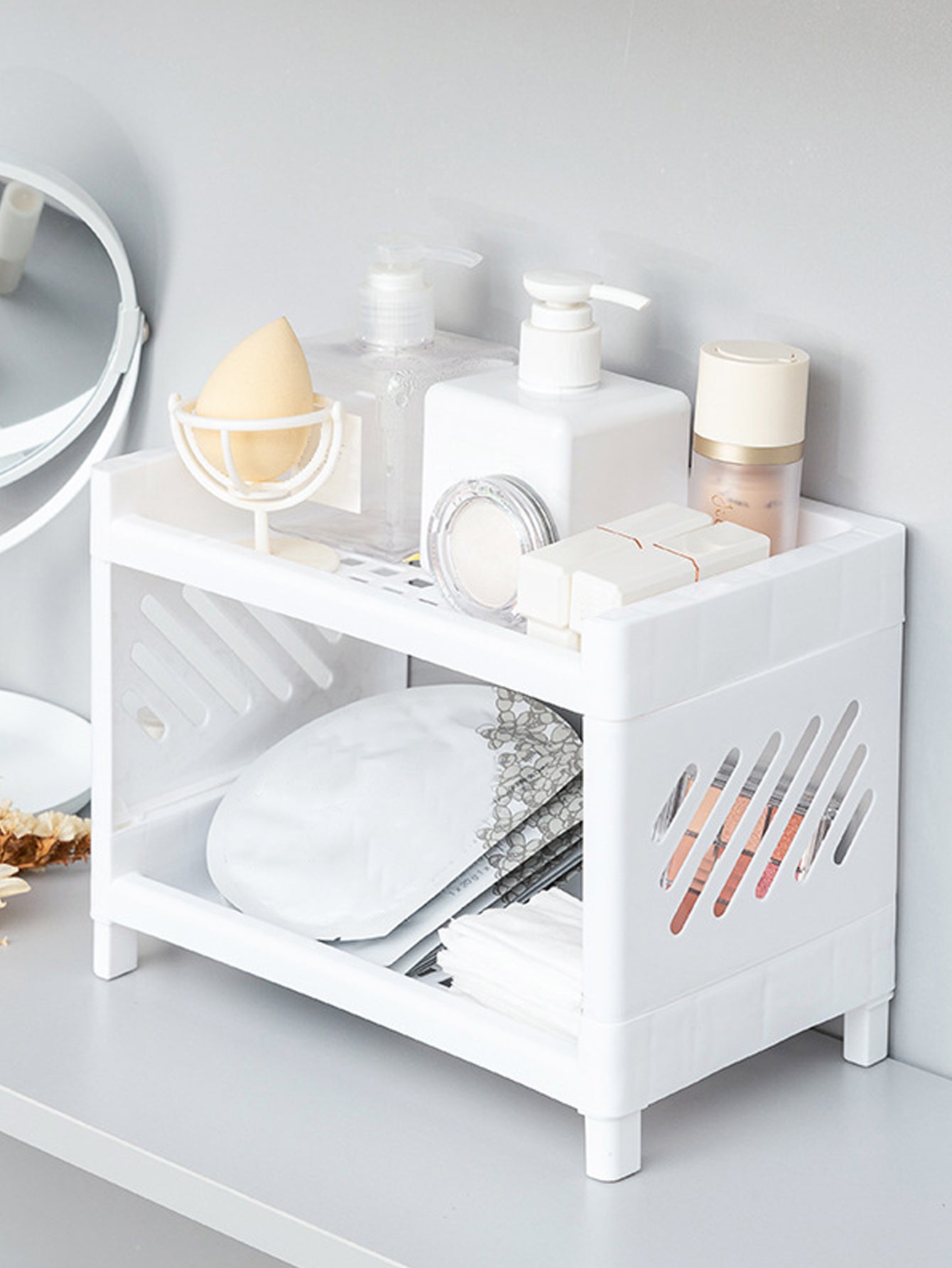 Minimalist Desktop Double Layer Storage Rack Household Bathroom Plastic Organizer Pure White Multif 2
