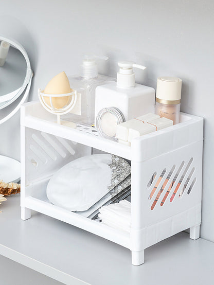 Minimalist Desktop Double Layer Storage Rack Household Bathroom Plastic Organizer Pure White Multif 2