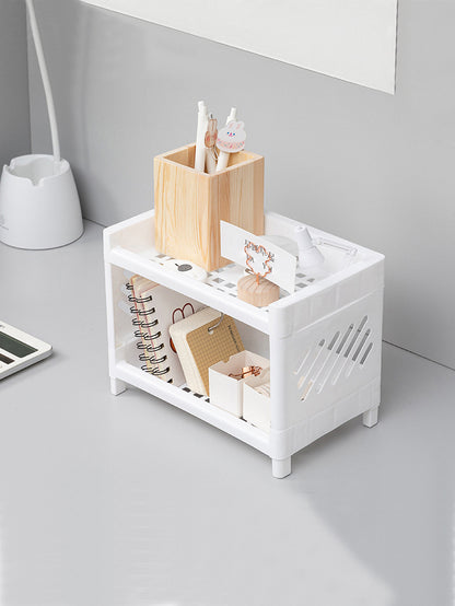 Minimalist Desktop Double Layer Storage Rack Household Bathroom Plastic Organizer Pure White Multif 3