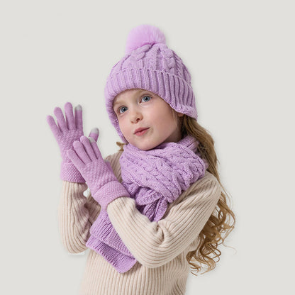 Knitted Thickened Warm Single Set Girl And Boy Hat Scarf And Glove Set Stretch Fit Lightweight Wint 1