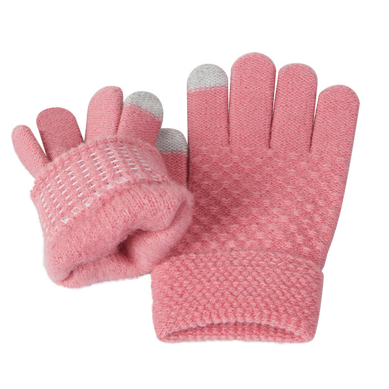 Knitted Thickened Warm Single Set Girl And Boy Hat Scarf And Glove Set Stretch Fit Lightweight Wint 3