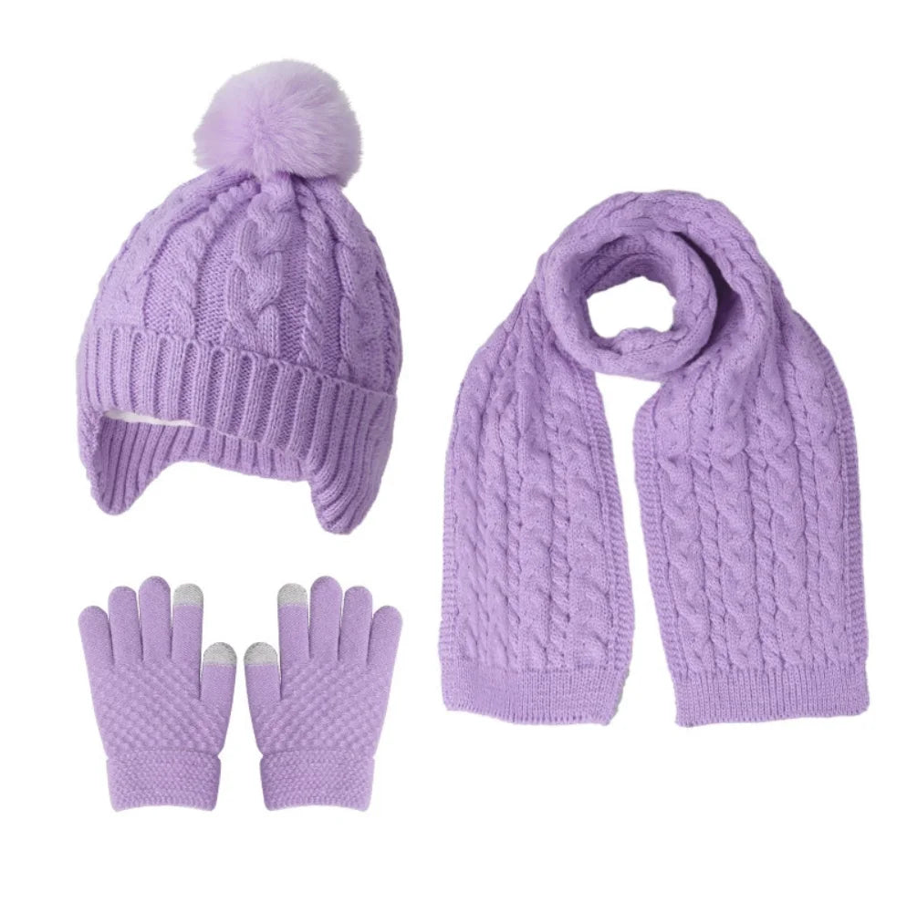 Knitted Thickened Warm Single Set Girl And Boy Hat Scarf And Glove Set Stretch Fit Lightweight Wint 5