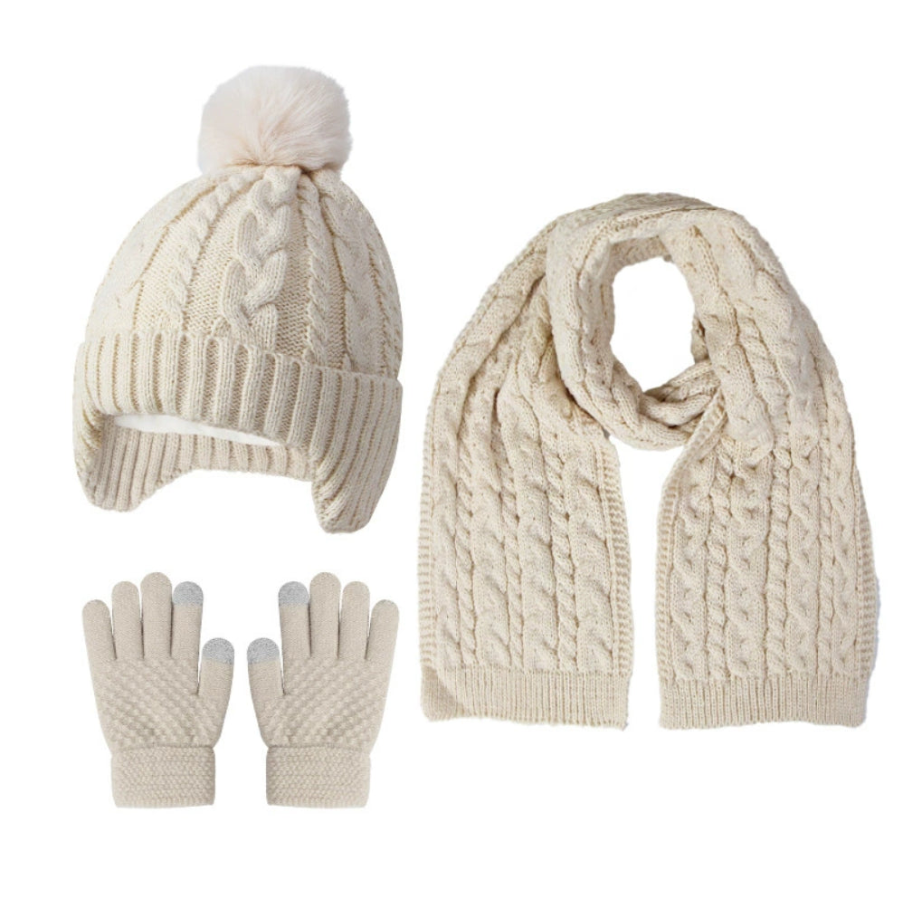 Knitted Thickened Warm Single Set Girl And Boy Hat Scarf And Glove Set Stretch Fit Lightweight Wint 7
